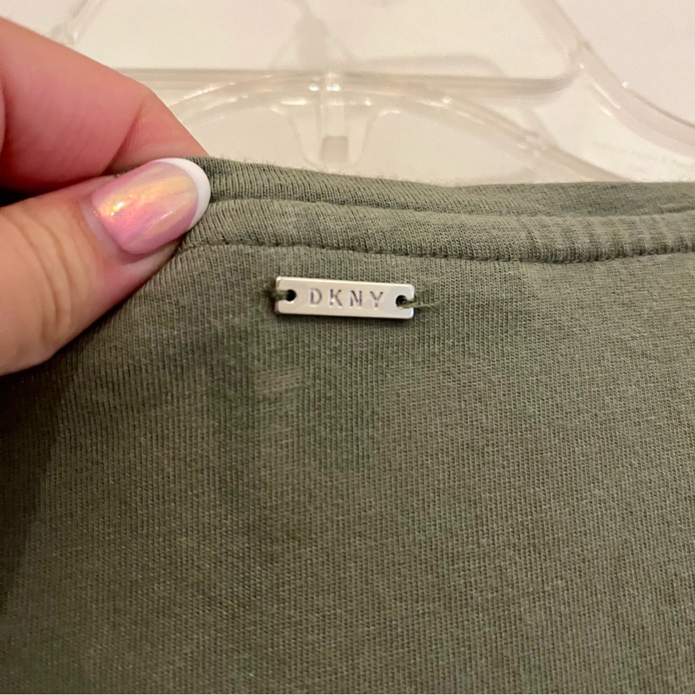 DKNY Cotton Blend Casual Midi Dress Olive Green - Size M - Picture 14 of 15